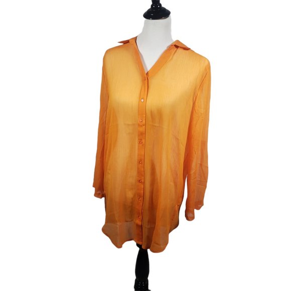 Fashion Nova women's size small Orange sunset dreams sheer top Swim coverup New - Picture 1 of 5